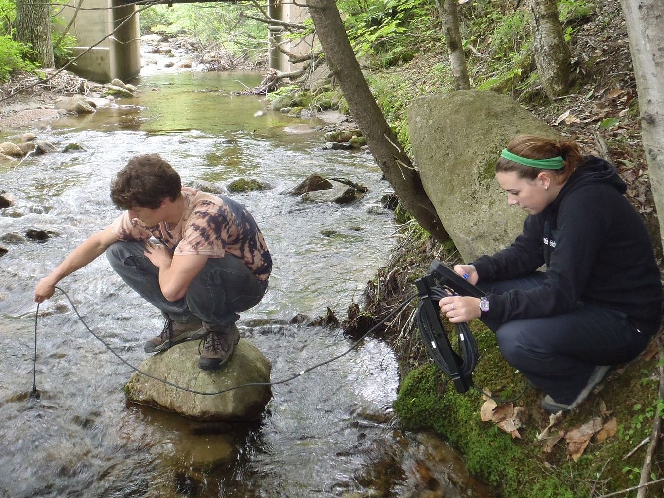 Two people testing water